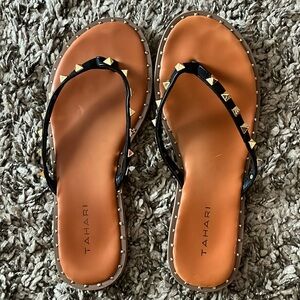 Black and Gold Studded Sandals